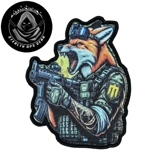 Unleash your creativity with the Fox Assault Embroidery Patch Hook &amp; Loop Stealth Ops Gear! Measuring 9x7.5cm and featuring a beautifully embroidered design and secure hook &amp; loop backing, this patch is a must-have for any collector. www.moralepatches.com.au