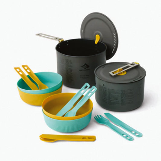 The Frontier Ultralight Two Pot Cookset includes a 2L and 3L Frontier Pot teamed with our ergonomic Passage Collection bowls and cutlery to form the base of the best lightweight camp kitchen setup available. www.moralepatches.com.au