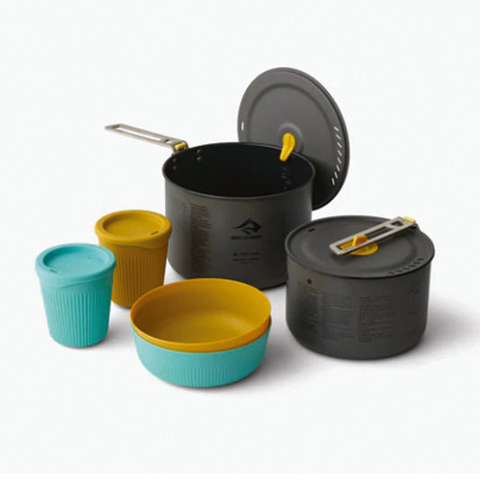The Frontier Ultralight Two Pot Cookset includes a 2L and 3L Frontier Pots teamed with our ergonomic Passage Collection bowls and cups to form the base of the best lightweight camp kitchen setup available. www.moralepatches.com.au