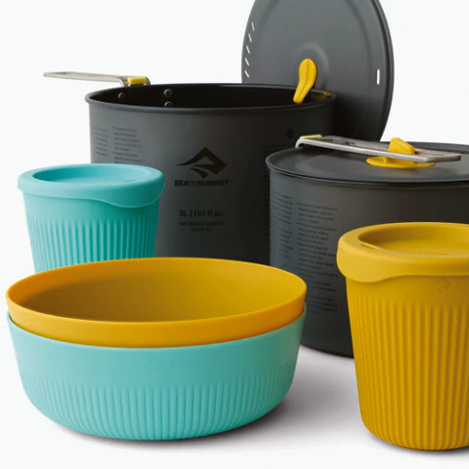 The Frontier Ultralight Two Pot Cookset includes a 2L and 3L Frontier Pots teamed with our ergonomic Passage Collection bowls and cups to form the base of the best lightweight camp kitchen setup available. www.moralepatches.com.au