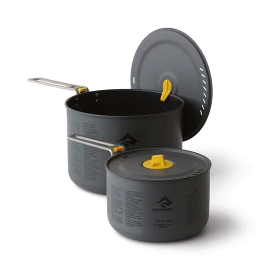 The Frontier Ultralight Two Pot Set includes a compact 1.3L and generously-sized 3L pot made of high quality hard-anodised aluminium alloy for durability and efficient heat transfer. www.moralepatches.com.au