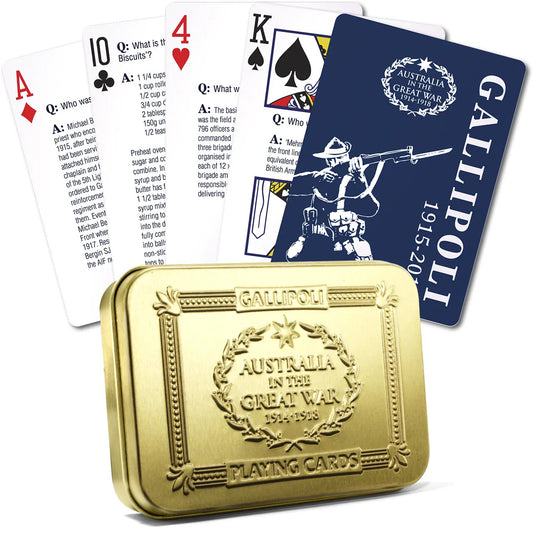 Experience the joy of playing your favourite games with exquisitely detailed and vibrant playing cards. These unique cards, accompanied by a striking matching tin case, make for an ideal collector's item or thoughtful gift. www.moralepatches.com.au