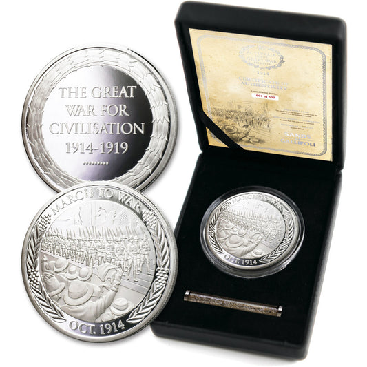 The Sands of Gallipoli 2014 release March to War Limited Edition Medallion is a truly remarkable piece from the tactical specialists. This medallion commemorates Australia's first contingent to join the war, showcasing their bravery and dedication. www.moralepatches.com.au