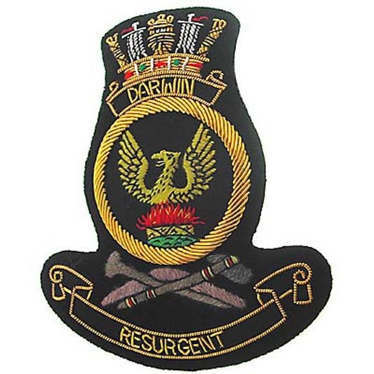 Behold the magnificent HMAS Darwin Bullion Pocket Badge - perfect for adding a sleek touch to your blazer, bag, or whatever you like! With its approximate 80x80mm measurements, you can trust it to stay put with three butterfly catches on its back. www.moralepatches.com.au