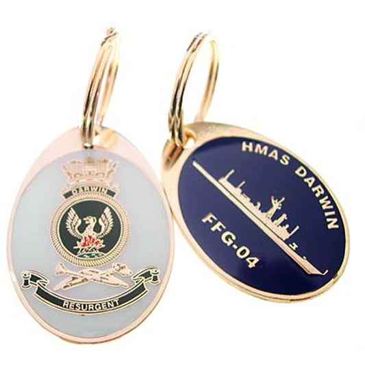 Looking for a unique and practical key ring? Look no further than the HMAS Darwin key ring, available now from the tactical specialists. This stunning 40mm gold plated enamel key ring is not only a great way to keep your keys organized, but also a great conversation starter. Place your order today and never lose your keys again. www.moralepatches.com.au