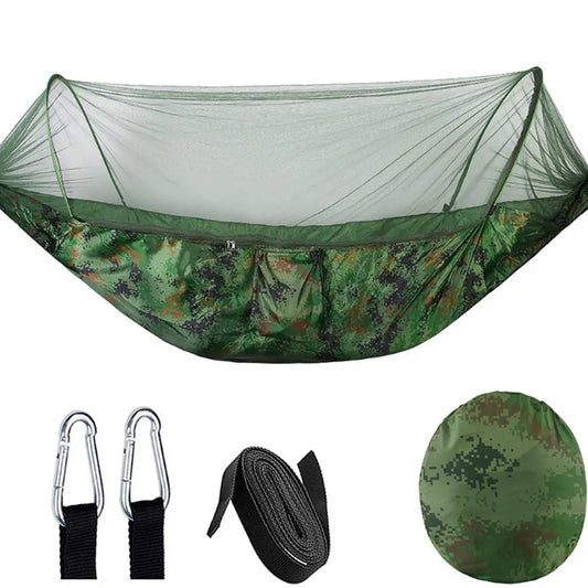 This Hammock With Mosquito Net Tactical Camo is perfect for camping and traveling. It is compact, made of a light weight material with built in very fine mosquito netting, also comes with 2 heavy duty 8cm carabiners, attachment nylon cord with suspenders loops to secure the hammock to the tree line with a carry bag is intergrated into the design.  www.moralepatches.com.au