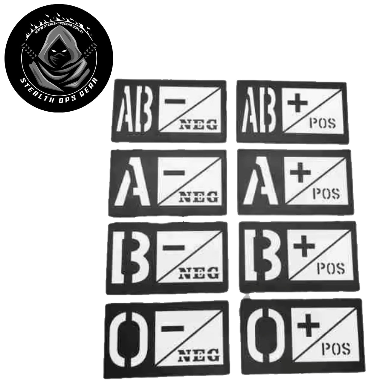 Enhance the value of your gear with our Blood Group Hard Plastic Patch Reflective With Hook - Stealth Ops Gear, measuring at 8.5x4.8cm. Make a bold statement and stand out with this reflective patch that is sure to catch the eye of any buyer. Don't miss out on this essential piece of gear that will elevate your gear and set you apart from the rest! www.moralepatches.com.au