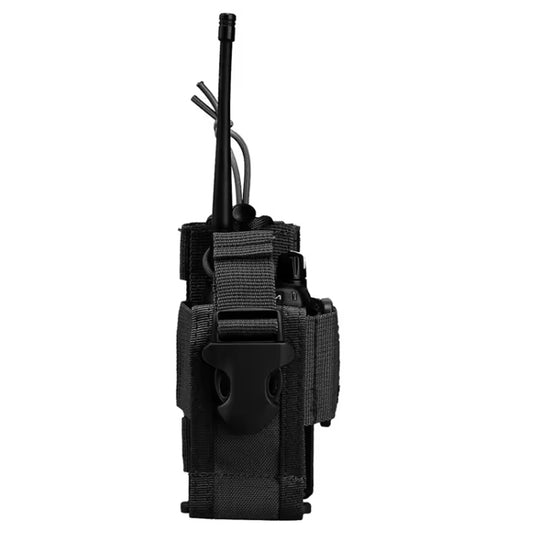 Designed to fit a variety of radios, the Universal Radio Pouch Black offers adjustable sizing from 120mm x 65mm to 200mm x 38mm. Made with 600D fabric and featuring an expansion rope, it can be easily attached to MOLLE gear or worn on a belt. Perfect for webbing, vests, belt kits, and backpacks, this pouch is a versatile and reliable addition to any gear collection. www.moralepatches.com.au