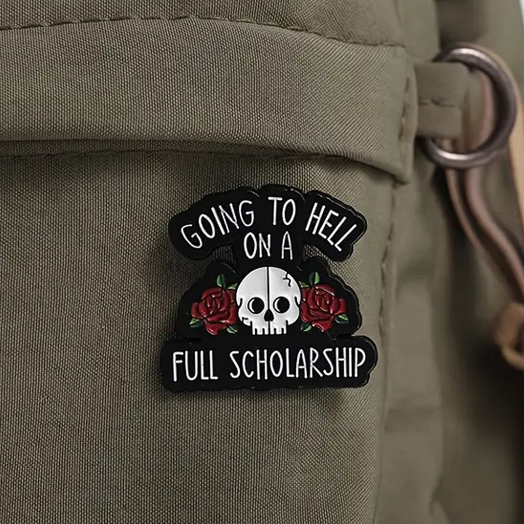 This playful and witty pin is perfect for the friend who shares your sense of humour. Showcasing the clever phrase "Full Scholarship Lapel Pin."&nbsp; An ideal gift to brighten someone's day and offer a comforting virtual hug.

Size: 30mm (w) x 28mm (h) www.moralepatches.com.au