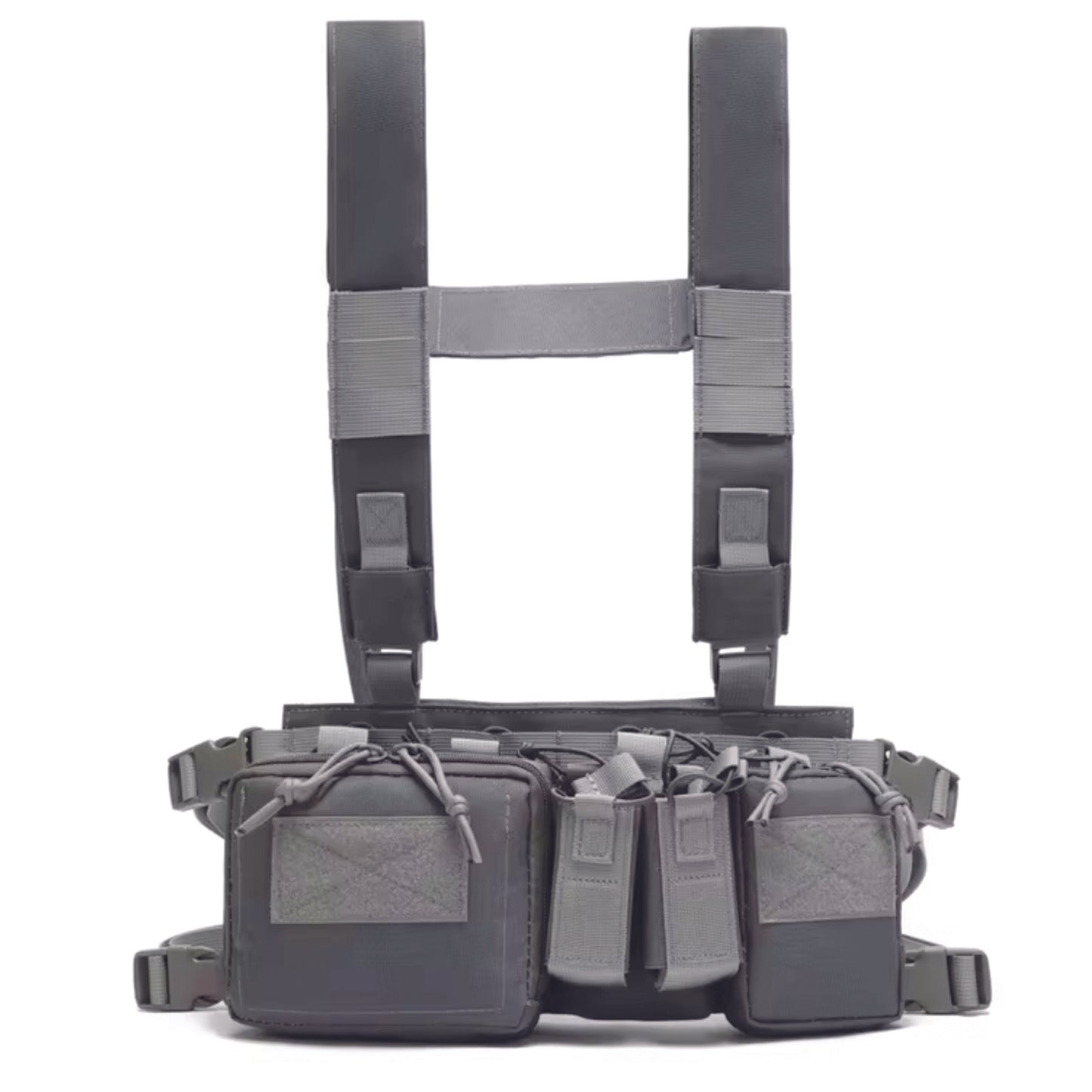 The Stealth OPS Gear Chest Rig Harness in Gray is crafted from durable 500D Nylon, offering strength without the bulk. Its lightweight and compact design ensures maximum mobility and speed with minimal drag. Equipped with four large magazine pouches, two smaller ones, and two front pouches, it’s perfect for airsoft, military drills, and cadet training. Stay agile and prepared with this reliable chest rig. www.moralepatches.com.au