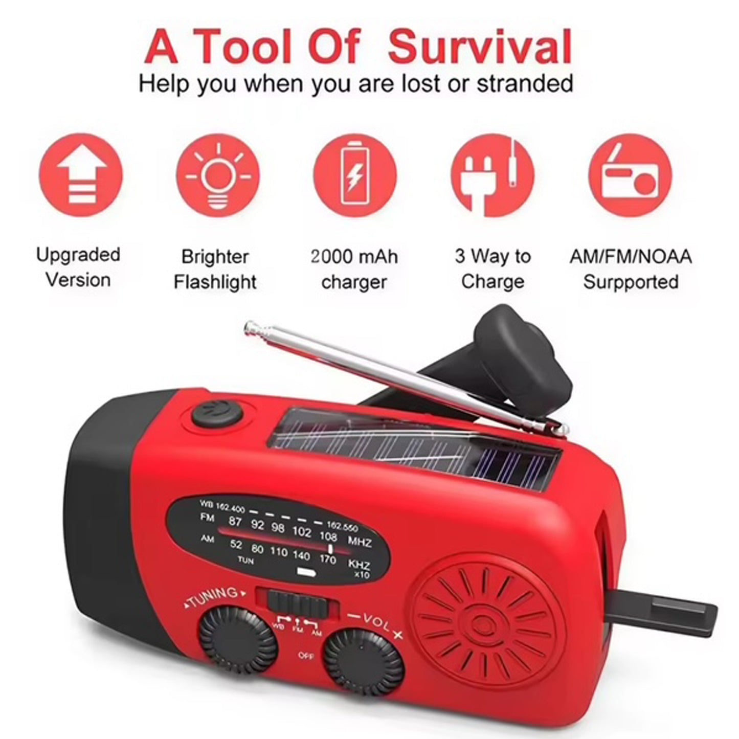 Stay prepared for any emergency with this versatile, self-powered radio designed to keep you connected when it matters most. Featuring AM/FM reception, a bright 3-LED flashlight, and integrated power bank functionality, it delivers essential tools in one compact device. Power it your way—via USB charging, solar panels, or the hand crank for complete independence from the grid.  www.moralepatches.com.au
