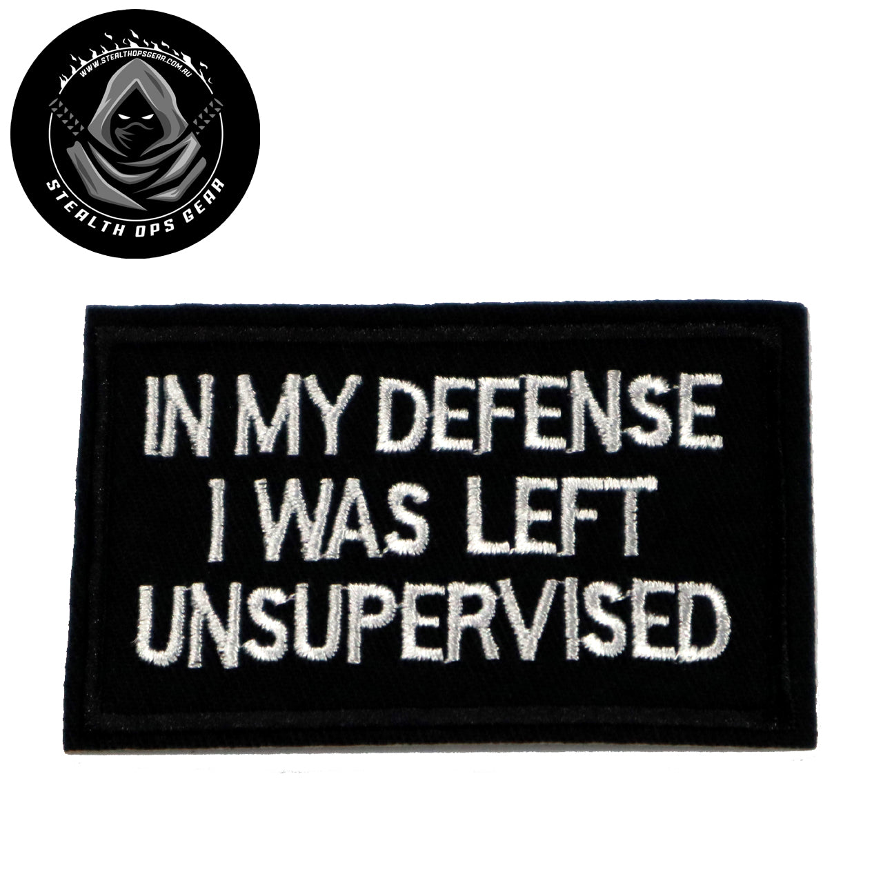 Unleash your rebellious spirit with the In My Defense I Was Left Unsupervised Morale Patch! Featuring an embroidered design and hook &amp; loop backing, this 8x5cm patch is the perfect addition to your collection. Show off your unapologetic confidence and unique sense of humour with this high-quality product. www.moralepatches.com.au