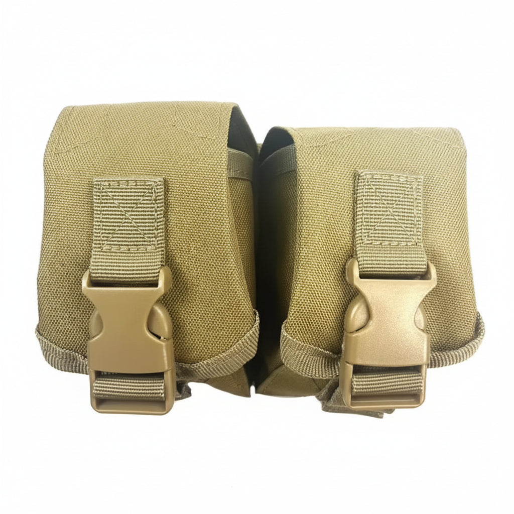 Engineered for tactical efficiency, this Double Frag Grenade Pouch secures F1 grenades and comparable equipment with reliable precision. Constructed from hardwearing 500D nylon with an integrated rear panel and MOLLE webbing, it delivers durability where it counts. www.moralepatches.com.au