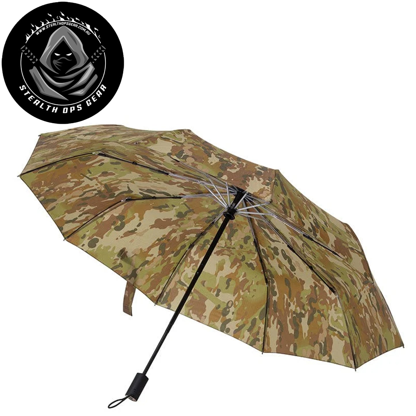 The open umbrella covers a&nbsp;diameter of 116cm&nbsp;for maximum protection. Pressing the handles button will automatically open the canopy, creating a one handed, hassle free deployment. www.moralepatches.com.au