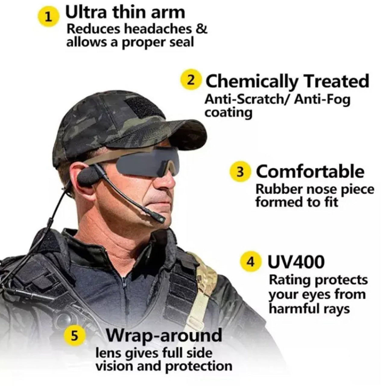 UV Protection multi style Frame style Tactical Eyewear Cycling Hunting Hiking Outdoor sport Military Cadets Frame Material: Acetate Gender: Unisex Lens Width: 155mm Lens Height: 42cm Lenses Optical Attribute: UV400 Frame Color: black, tan, green Lenses Material: PC lens Tactical Glasses www.moralepatches.com.au