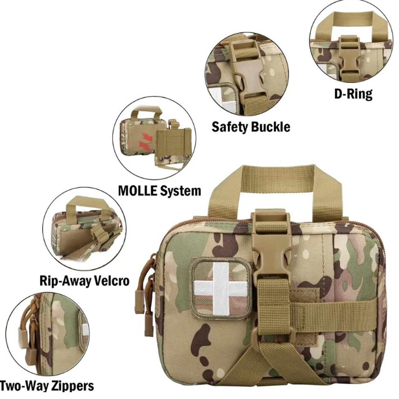 This savvy medical pouch provides you with plenty of room to store your essential medical supplies. Inside, there's a meshing compartment for items you need to access quickly, plus two elastic straps that will keep fast items secure. www.moralepatches.com.au breakdown of pouch