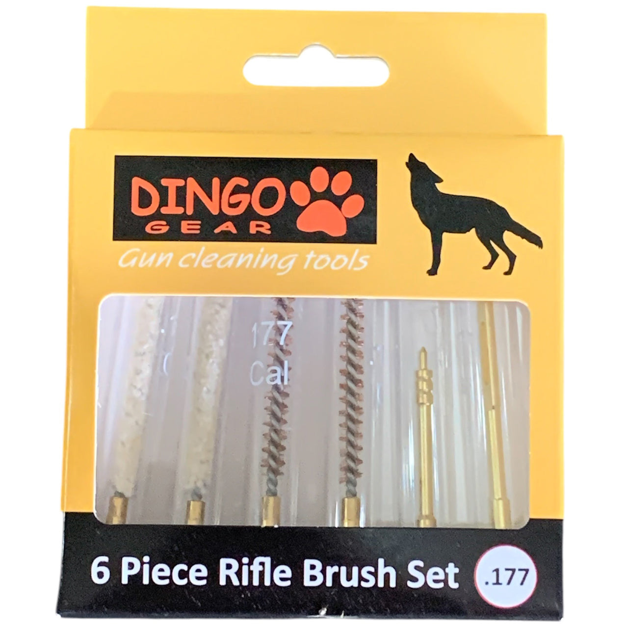 The Dingo Gear .177calibre Rifle 6 piece Brush Set has the brushes you need. Each brush comes in its own plastic cylinder for safe and clean storage. www.moralepatches.com.au