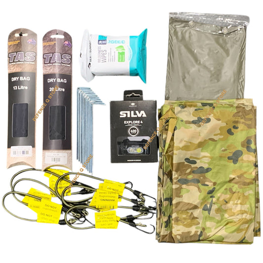 Heading out for Cadet Exercise Bivouac training? This carefully curated bundle delivers the non-issue field gear that transforms your training experience. Keep essentials protected with reliable dry bags, maintain hygiene on the go with quality wipes, and navigate night operations confidently using a dependable headlamp. www.moralepatches.com.au