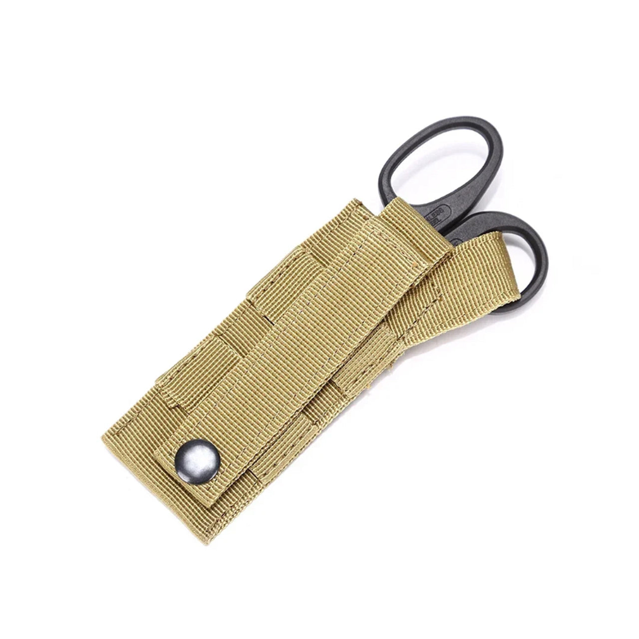 This locally made pouch is designed for tactical vests plus belts and offers a sleek, lightweight, and effective solution. It features a padded sleeve for a single pair of medium sized trauma shears, with an easy access button clip system that can be operated with one hand. The pouch only requires one MOLLE column for attachment, ensuring quick and convenient access to vital tools when every second counts. www.moralepatches.com.au