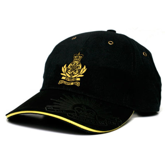 This stylish and practical INT Black Cap is sure to turn heads! Constructed from quality heavy brushed cotton, this eye-catching cap features a sharp AUSTINT crest embroidered on the front and the iconic Rising Sun Badge embossed on the peak and engraved on the buckle. www.moralepatches.com.au