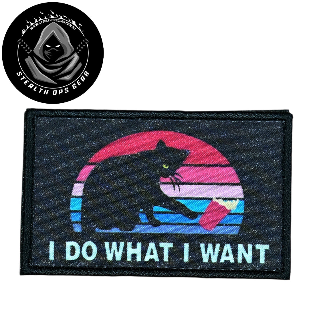 Unleash your creativity with the I Do What I Want Embroidery Morale Patch Hook &amp; Loop Stealth Ops Gear! Measuring 8x5cm and featuring a beautifully embroidered design and secure hook &amp; loop backing, this patch is a must-have for any collector. www.moralepatches.com.au