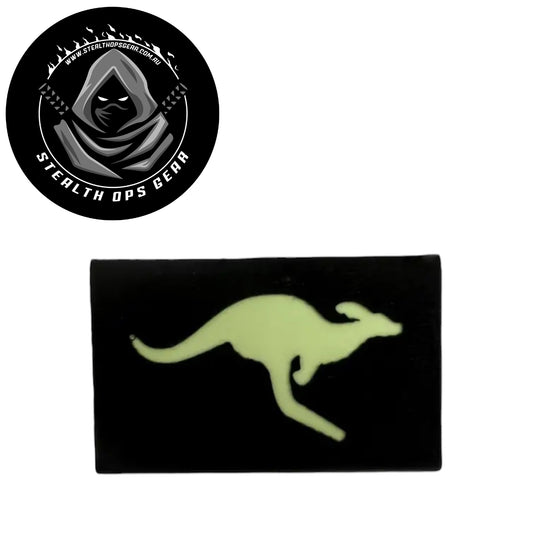 Kangaroo Glow In The Dark Laser Cut Morale Patch - Stealth Ops Gear, measuring 8x5cm, is a striking and durable addition to personalize your gear with style and toughness. Crafted with high-quality material, this patch features a versatile pattern that blends seamlessly with various tactical and outdoor equipment. www.moralepatches.com.au