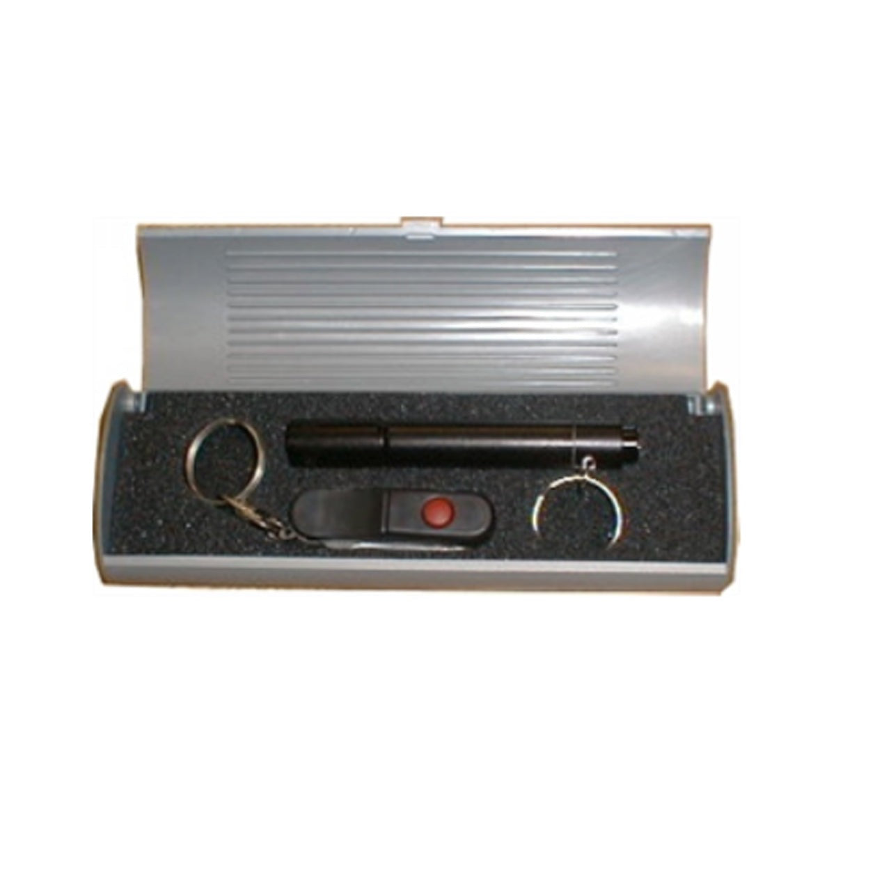 Good gift that is portable and comes in a hard case. Included is a small LED torch with a key ring that takes AAA batteries as well as a swiss style knife in the colour black and entails scissors, 2 small blade knives and a key ring. www.moralepatches.com.au