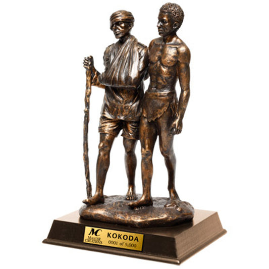 The Kokoda Figurine is a truly special and unique piece that captures the iconic image of a PNG native helping a wounded soldier. Standing at an impressive height of 250mm, this figurine is the perfect gift, award, or collectable for serving members or veterans. www.moralepatches.com.au