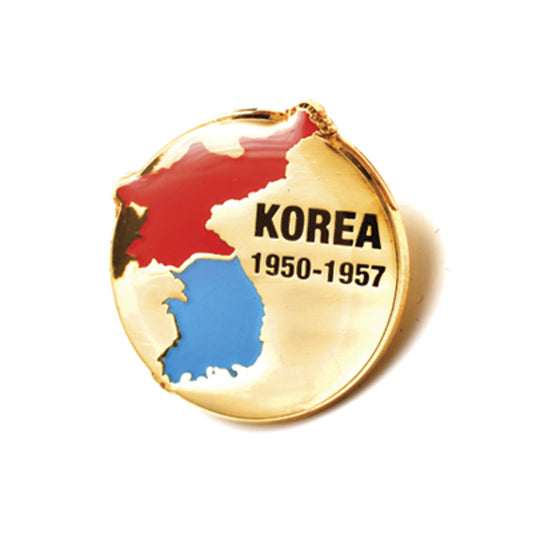 The Korea 1950-1957 Map Badge is meticulously crafted with full-colour enamel and gold-plated zinc alloy, ensuring its durability and longevity.  www.moralepatches.com.au