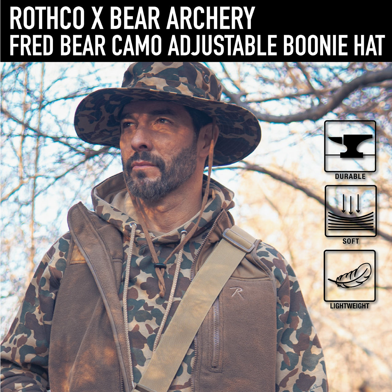 In collaboration with Bear Archery, the revered Fred Bear camouflage pattern comes to life through Rothco’s legendary outdoor apparel and gear, including our Adjustable Boonie Hat. Each item in the Fred Bear Camouflage collection has been crafted using the iconic Fred Bear camo pattern. www.moralepatches.com.au