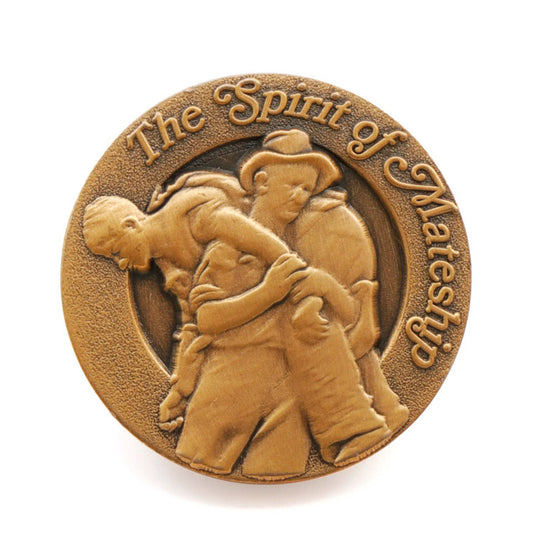 The Leslie Bull Allen Spirit of Mateship Magna Badge is a poignant and versatile tribute to an extraordinary act of bravery. Crafted with precision, this 25mm oxy brass magna badge showcases the iconic image of Leslie "Bull" Allen MM, a courageous 26-year-old from Ballarat, Victoria, heroically carrying a wounded American soldier to safety amidst the relentless battle on Mount Tambu. www.moralepatches.com.au