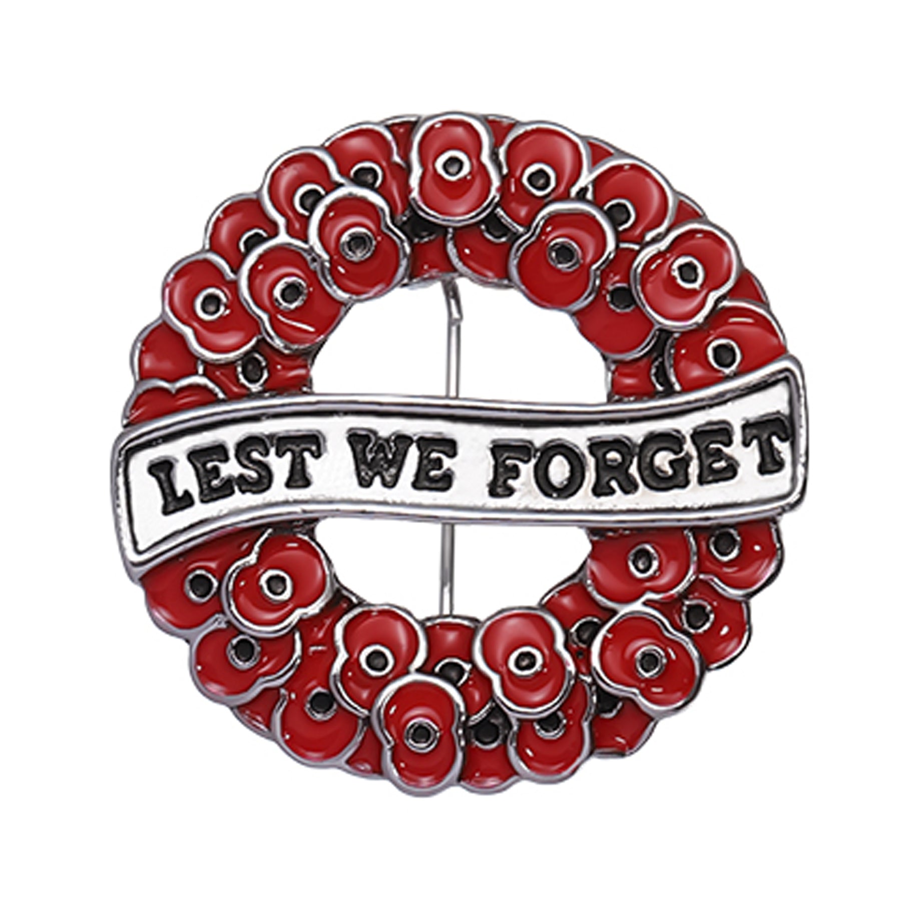 Honour the fallen with the Lest We Forget Poppy Wreath Gold Front Brooch—a striking tribute that blends timeless remembrance with contemporary style. This exquisite 28mm brooch features a multi-dimensional design with deep translucent red petals set against luxurious silver plating, creating a piece that commands attention and respect. Perfect for Anzac Day, memorial services, or everyday wear, this brooch lets you carry your tribute with pride. www.moralepatches.com.au