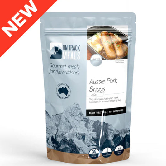 Limited edition&nbsp;— two tasty Aussie Pork Sausages cooked just right, smothered in a sweet onion gravy that’s packed with flavour. Perfect paired with our Pumpkin &amp; Potato Mash or tucked into a piece of bread for a proper feed on your next outdoor adventure. www.moralepatches.com.au