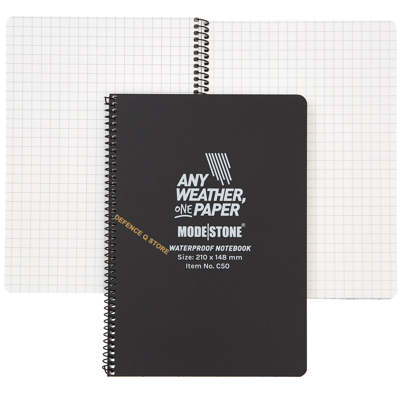 MS-C50 Modestone C50 Side Spiral Notepad A5 148x210mm - 50 sheets - BLACK All Weather Notebook www.moralepatches.com.au