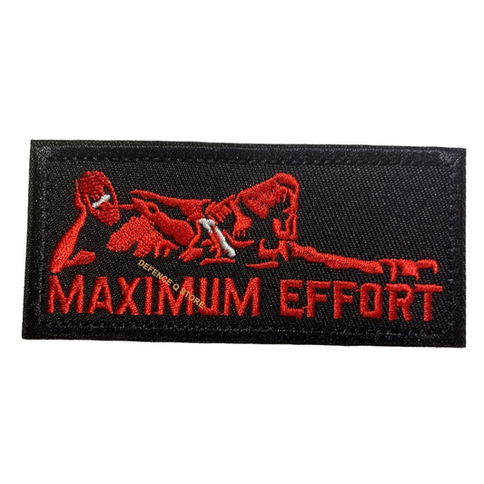 Experience the power and beauty of the Maximum Effort Embroidery Velcro Backed Morale Patch, available in a perfect 10x4.5cm size. The HOOK AND LOOP BACKED PATCH is a unique touch provided for added convenience. Get yours today and showcase your style and passion! www.moralepatches.com.au