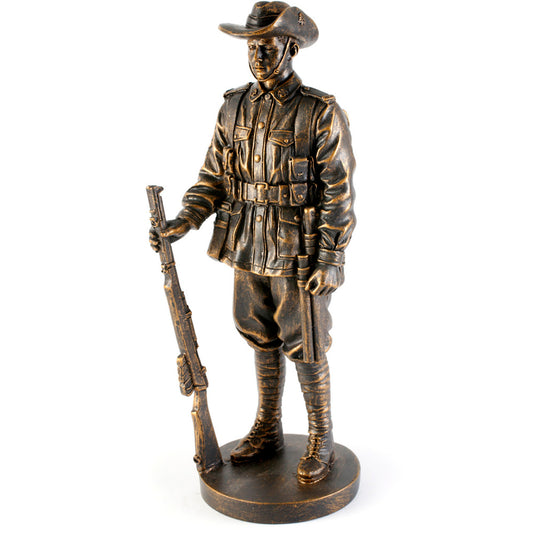 The stunning AIF Digger miniature figurine is a tangible representation of the Anzac Spirit. The figurine is approximately 200mm high with a 70mm round base. www.moralepatches.com.au