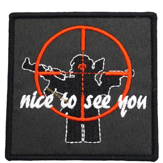 Elevate your gear to the next level with the Nice To See You Embroidery Velcro Backed Morale Patch. Easily attach it to any piece of field gear, clothing, or create a unique patch display! Infuse some fun and spookiness into your style today.  Size: 7.5x7.5cm www.moralepatches.com.au