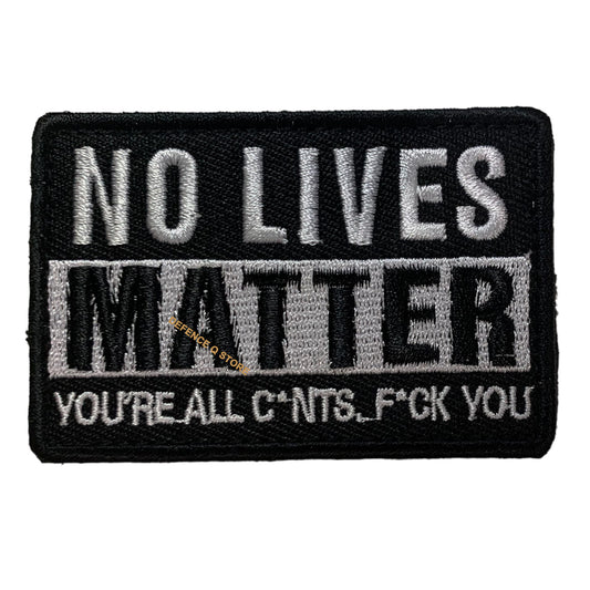 Experience the power and beauty of the No Lives Matter Embroidery Velcro Backed Morale Patch, available in a perfect 7x5cm size. The HOOK AND LOOP BACKED PATCH is a unique touch provided for added convenience. Get yours today and showcase your style and passion! www.moralepatches.com.au