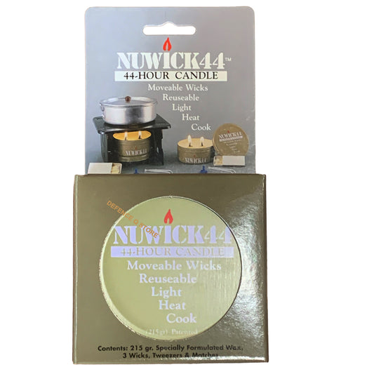 Experience the innovative Nuwick 44, an all-in-one solution for lighting, heating, and cooking. Thanks to its unique moveable and reusable wicks, this non-toxic and waterproof candle can last 25-40 hours. www.moralepatches.com.au