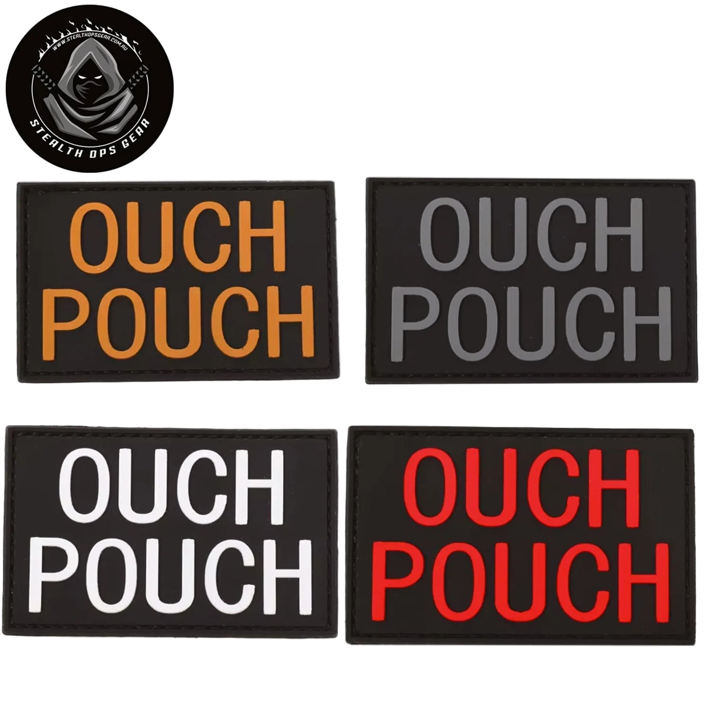 Ouch Pouch Morale Patch PVC - Stealth Ops Gear. This bold PVC morale patch delivers attitude and authenticity to your tactical gear, backpack, or everyday carry. At 8x5cm, it's sized perfectly for visibility without overwhelming your setup.  www.moralepatches.com.au