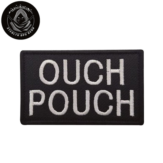 The Ouch Pouch White Thread Black Embroidery Morale Patch - Stealth Ops Gear , measuring 8x5cm, is a striking and durable addition to personalize your gear with style and toughness. www.moralepatches.com.au