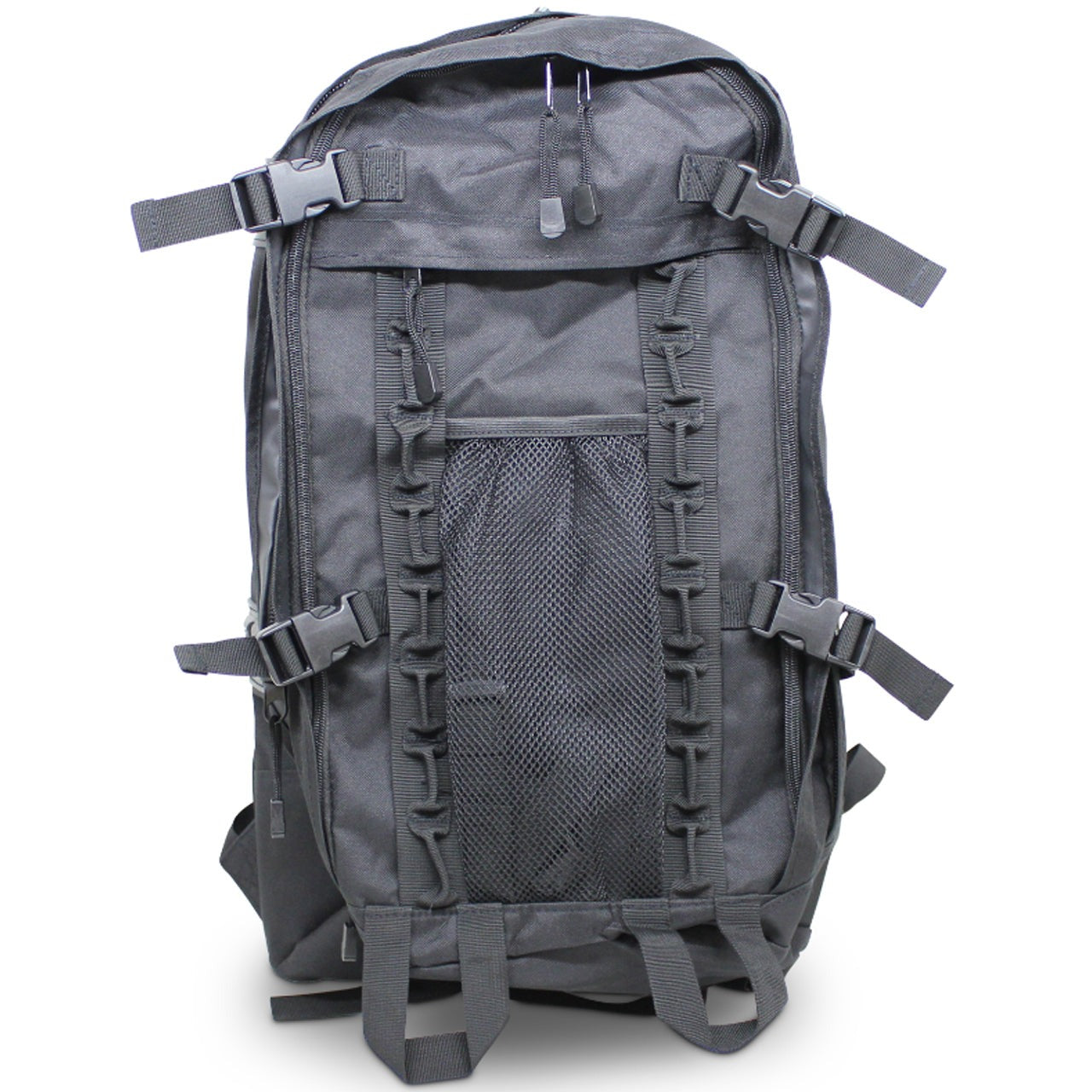 Built to be able to expand your load, this backpack is the ultimate daypack.  Main compartment 33(W) x 55(H) x 13(D)cm - 23Lt Front Pocket 27x43x6cm - 7Lt Total 33x55x19cm = 30Lt Empty weight 1.55Kg www.moralepatches.com.au