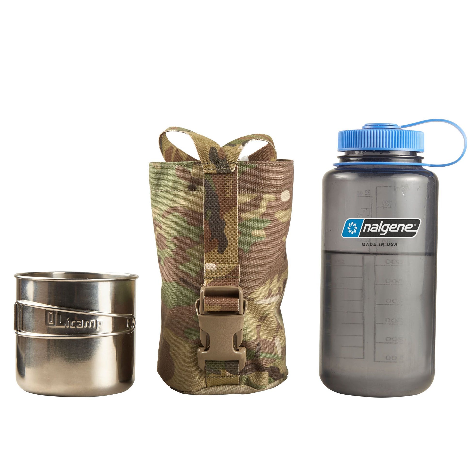 The Nalgene Bottle Pouch is designed to hold a 32oz wide or narrow mouth Nalgene bottle with a titanium cup, a 1L flask. It features a Y style strap with an ITW side release buckle to secure the bottle. www.moralepatches.com.au