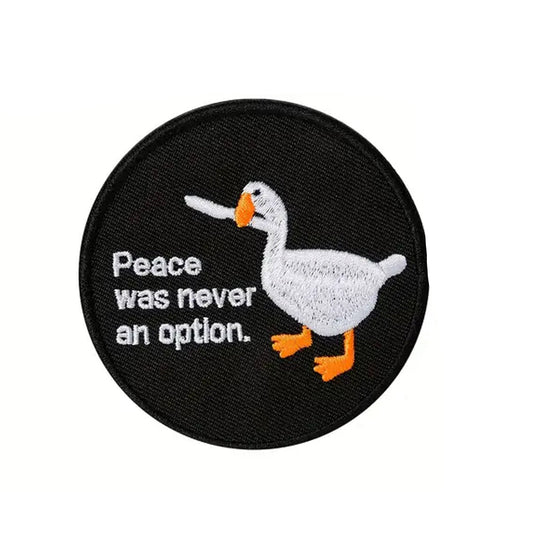 Unleash your creativity with the Peace Was Never An Option Embroidery Patch Hook &amp; Loop! Measuring 8cm and featuring a beautifully embroidered design and secure hook &amp; loop backing, this patch is a must-have for any collector. www.moralepatches.com.au
