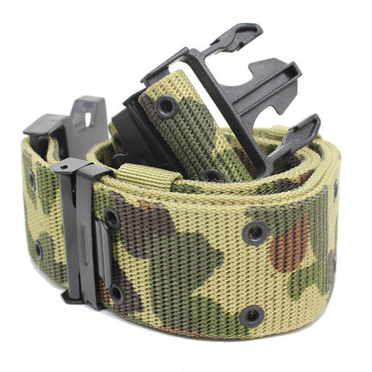 Be prepared for any adventure with the perfect pistol belt! Developed for military and law enforcement, this nylon belt is equipped with a side release clip for quick access to your supplies. Compatible with the Alice pouch and webbing system, it's made of durable nylon with two grommets for attaching accessories for rock climbing, fishing, hunting, and hiking. Nylon/metal/plastic fastening clip, fits up to 108cm.  www.moralepatches.com.au