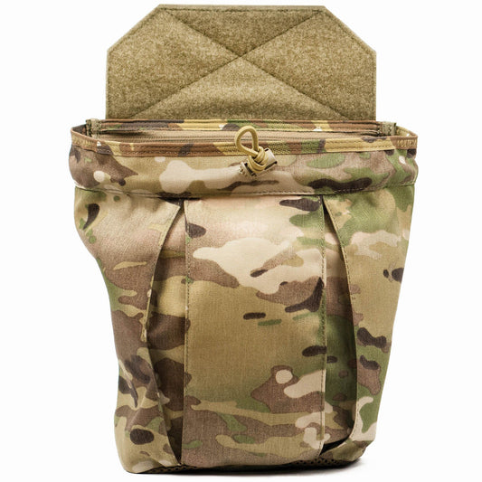 The ASAD Dump Pouch Modular is a highly versatile sub load dump pouch designed to be fastened via a Velcro panel to the lower edge of any plate carrier or chest rig that uses a hook and loop sandwich system. www.moralepatches.com.au pouch view