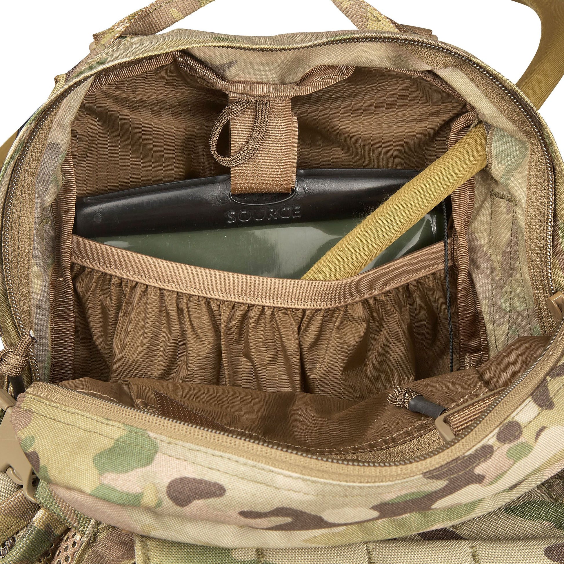 Main compartment 36cm (H) x 23.5cm (W) x 9.5cm (D) Side pockets: 19cm (H) x 9cm (W) x 5cm (D) Front zippered pouch: 25cm (at widest) x 6cm (D) Mesh cargo compartment: 20cm (H) x 23.5cm (W) x 14.5cm (D) Weight 1.02Kg www.moralepatches.com.au