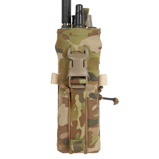 This pouch has been designed to securely hold an AN/PRC-152 Multiband Handheld Radio, with or without GPS module. The pouch has a drop-down feature for quick access to the screen and control panel of the radio without removing the radio. The zip at the bottom allows you to change out the battery quickly without having to disconnect any cables and head-sets. www.moralepatches.com.au