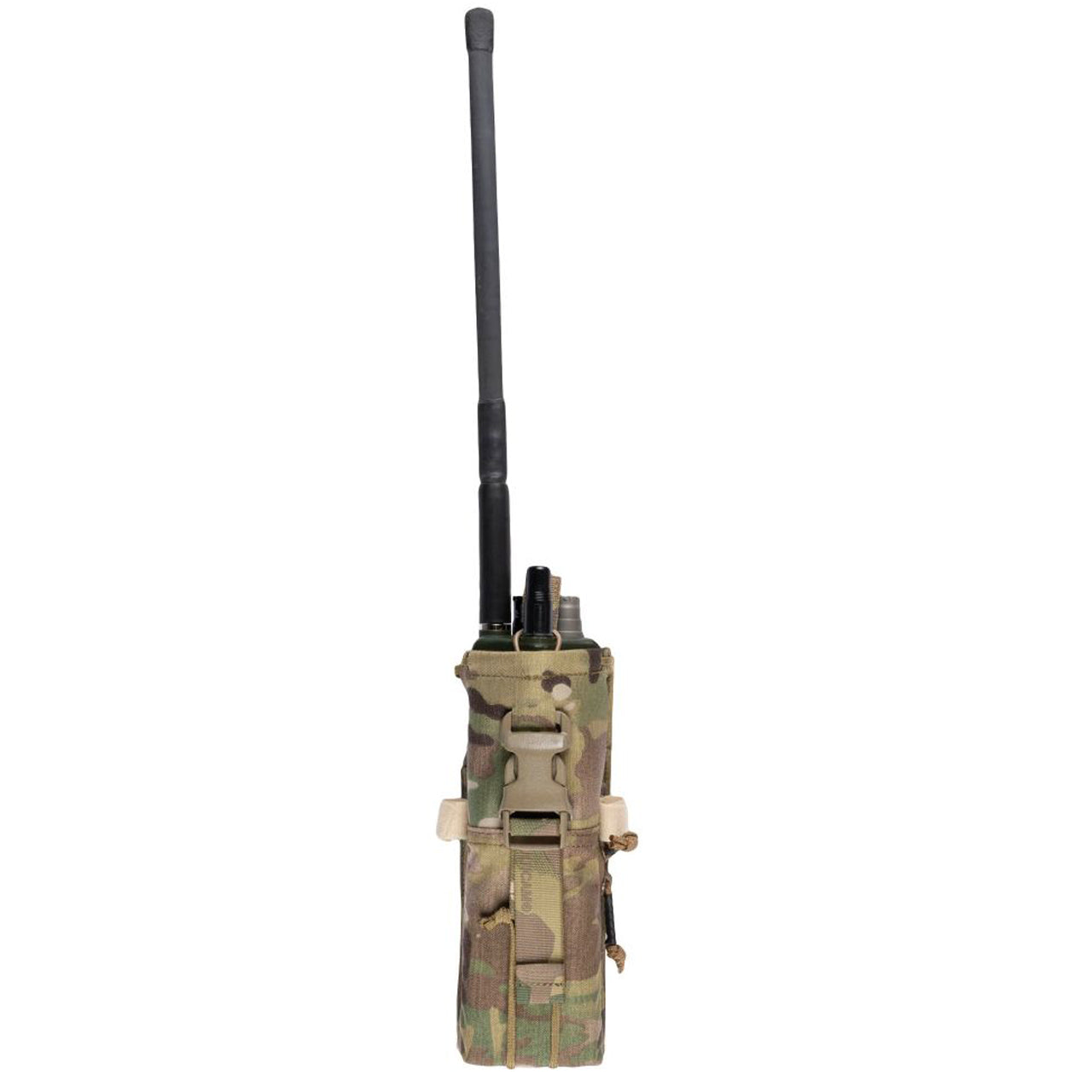 This pouch has been designed to securely hold an AN/PRC-152 Multiband Handheld Radio, with or without GPS module. The pouch has a drop-down feature for quick access to the screen and control panel of the radio without removing the radio. The zip at the bottom allows you to change out the battery quickly without having to disconnect any cables and head-sets. www.moralepatches.com.au