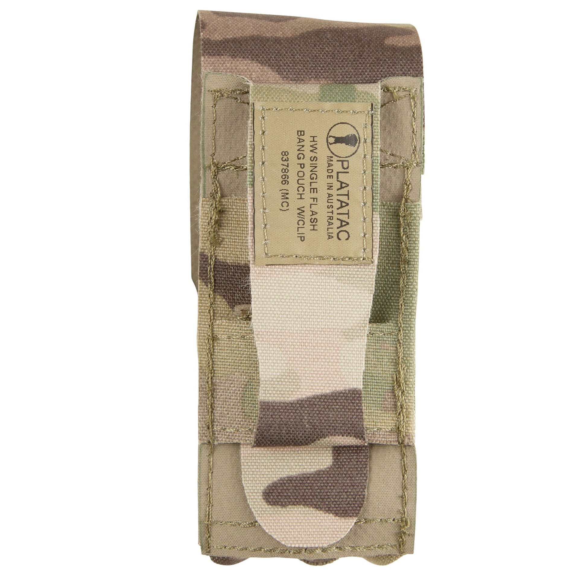 The PLATATAC HW Single Flash Bang Pouch is designed to fit a Nico Flashbang, or any other EO or similar-sized items. Made from a single piece of laser-cut Ultracomp material, it is lightweight and hydrophobic, making it ideal for maritime operations. www.moralepatches.com.au where the army shops